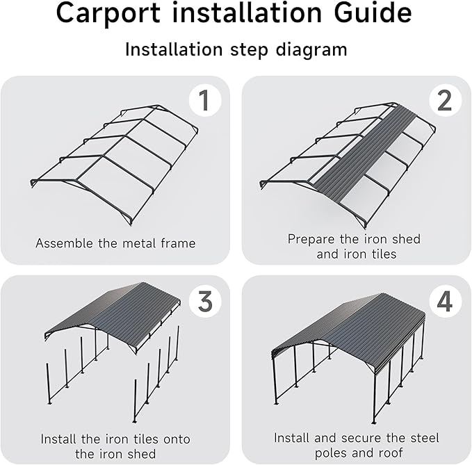 12x20 FT Metal Carport, Enhanced Base and Steel Roof - Image 7