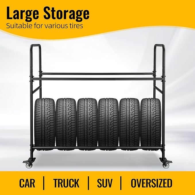 Tire Rack, Adjustable Height Metal Rolling Storage Rack 60" x 59" x 21" - Image 3