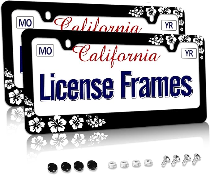 Stainless Steel Hibiscus Flower License Plate Frame Hibiscus License Plate by Unknown