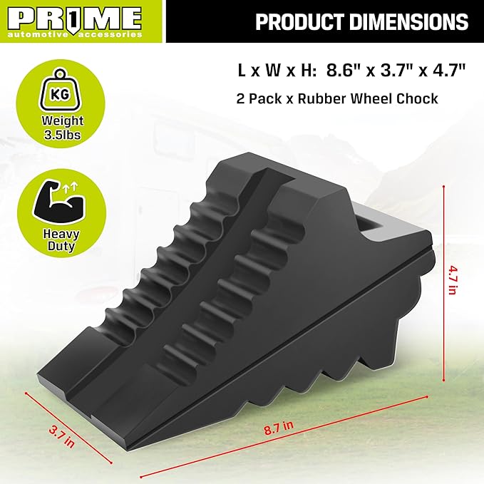 PR1ME Heavy Duty Rubber Wheel Chocks, Rubber Tire Blocks, RV Solid Rubber Wheel - Image 3