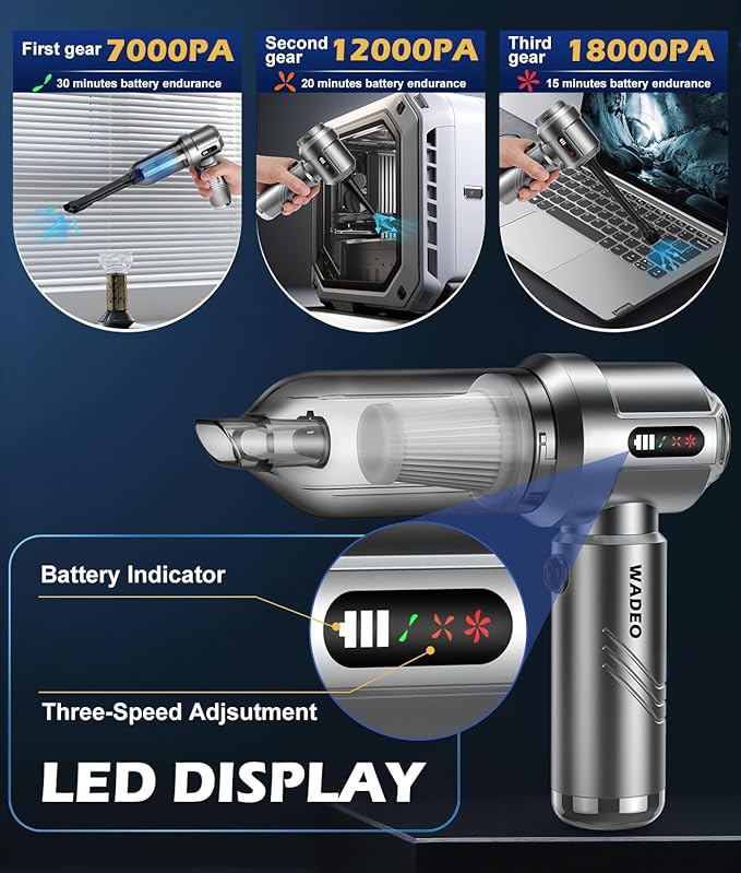 WADEO Car Vacuum Portable Cordless 18000PA, 4-in-1 Handheld Vacuum Cleaner and - Image 3