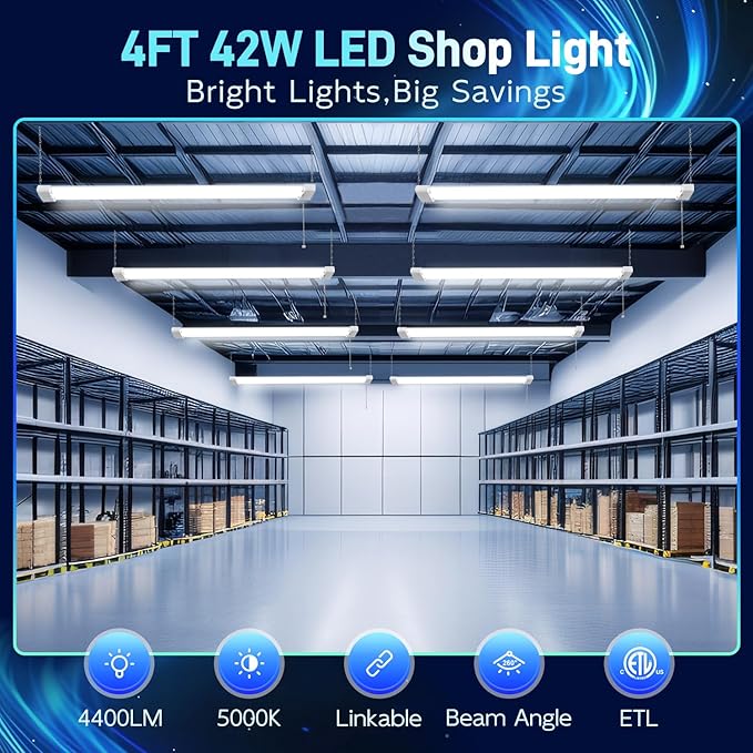 hykolity 4 Pack 4FT LED Shop Light, Linkable Utility Shop Lights, 5000K - Image 2