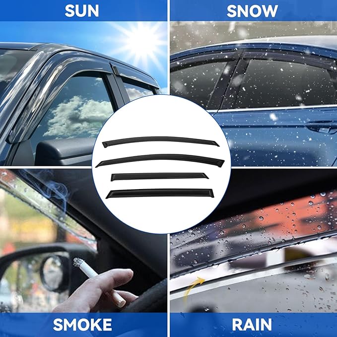 4pcs Front+Rear Smoke Tint Sun/Rain Guard Outside Mount Tape-On Vent Window - Image 3
