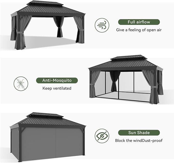 Aoxun 12' X 16' Permanent Hardtop Gazebo Aluminum Gazebo - Image 9