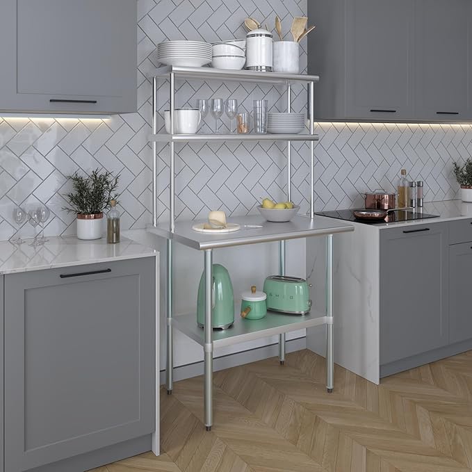 AmGood Stainless Steel Work Table Double Tier Overshelf | NSF - Image 5