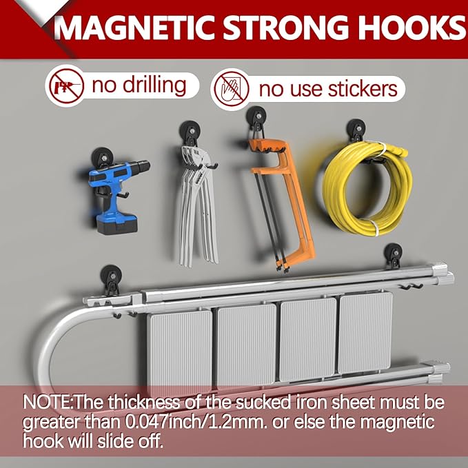 3-H Heavy Duty Magnet Garage Hooks 4 Pack, Extra Large Strong Magnetic Hooks - Image 6