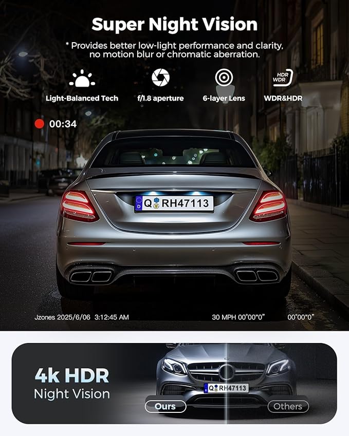 Dash Cam Front and Rear: 4K+1080P FHD Dual Dash Camera - Image 3