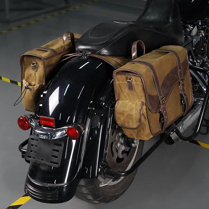 NICECNC Motorcycle Saddle Bags, Vintage Oil Waxed Canvas Motorcycle Saddlebags - Image 8