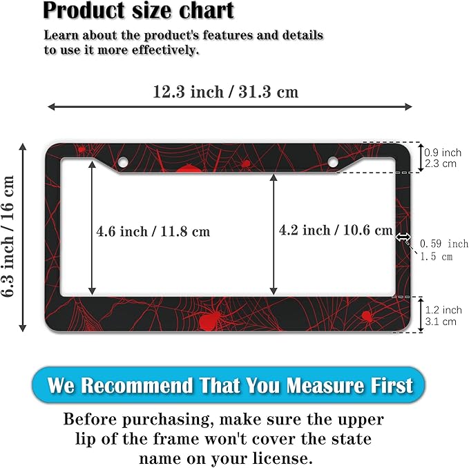 Custom License Plate Frame Red and Black License Plate Frames Red Spider Web - Image 2