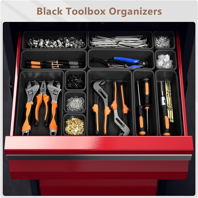 A-LUGEI【 & 5 Size】Tool Box Organizer Tray Divider Set, 【Black】 Desk - Image 4