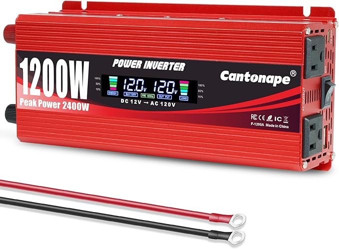 1200W/2400W Car Power Inverter DC 12V to 110V/120V AC Converter by Cantonape