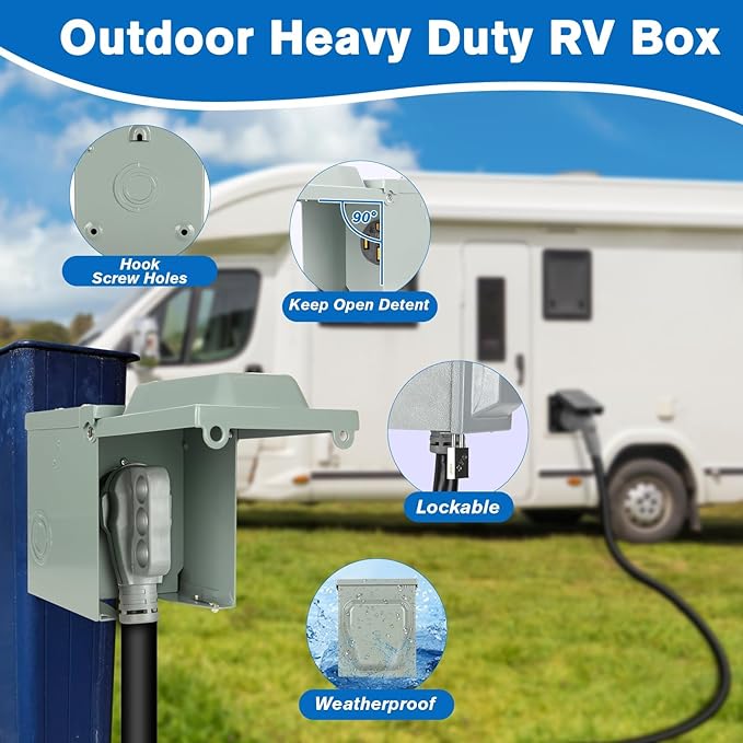 50 Amp RV Power Outlet Box, 125/250 Volt NEMA 14-50R Receptacle, Lockable - Image 3