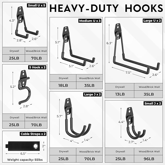 BONTEC Heavy Duty Garage Hooks, Anti-Slip Coated Black Steel - Image 2
