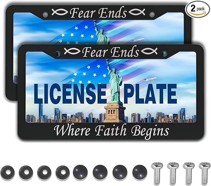 License Plate Frames Black and White Car Plate Frame Fear Ends When Faith by Unknown