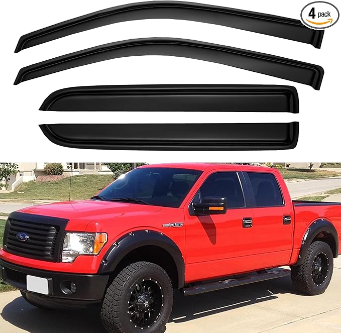 Window Visors Rain Guards for 2009-2014 Ford F150 SuperCrew Cab, Out-Channel by YQAUTEC