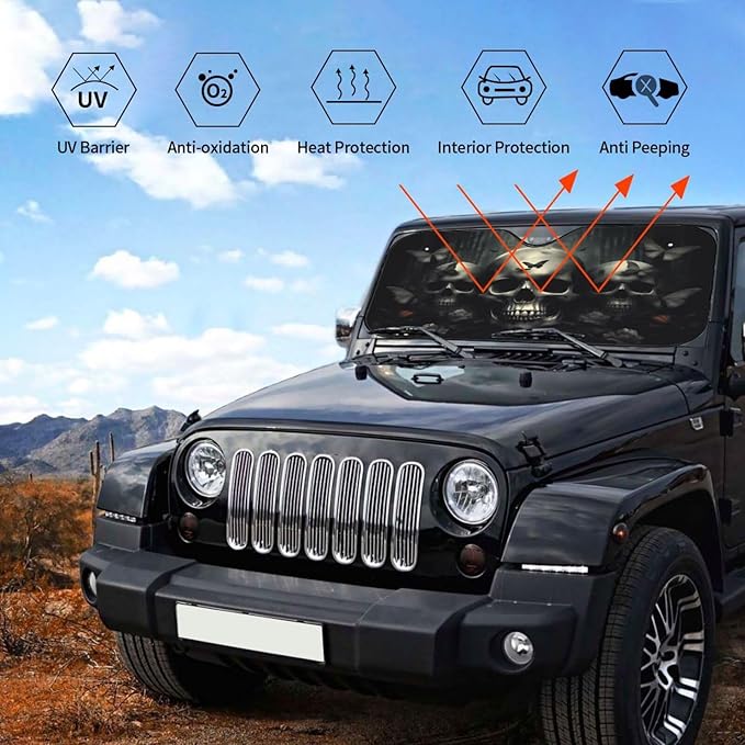 Skull Car Sun Shade Windshield Sunshade Foldable Front Window Shield Cover - Image 6