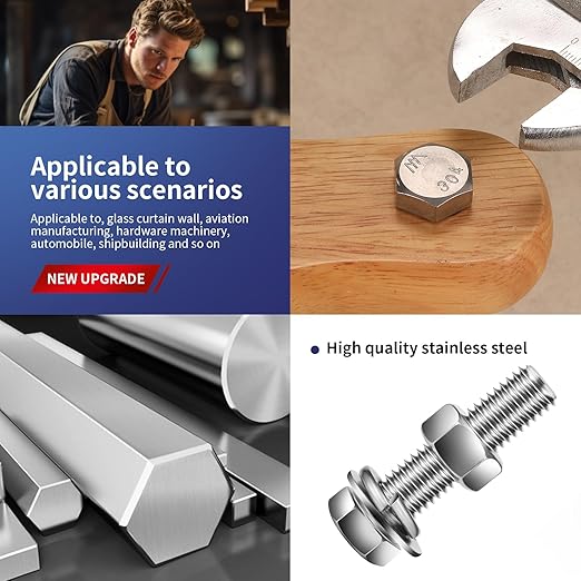 1/4-20 x 5" Hex Head Screw Bolt, Flat & Lock Washers, Fully Threaded, by SG TZH - Image 5