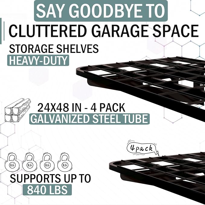 4-Pack 2x4ft Garage Wall Shelving, 4 Shelf Total 16 ft Garage Shelving Wall - Image 2