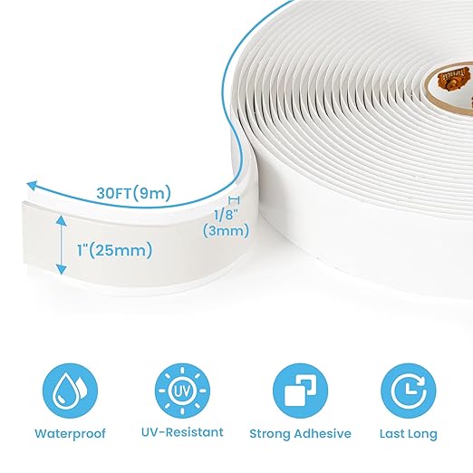 Butyl Tape 1 Inch x 30 Ft White, 1/8 in Thick Plumbers Putty Tape RV Sealant - Image 6