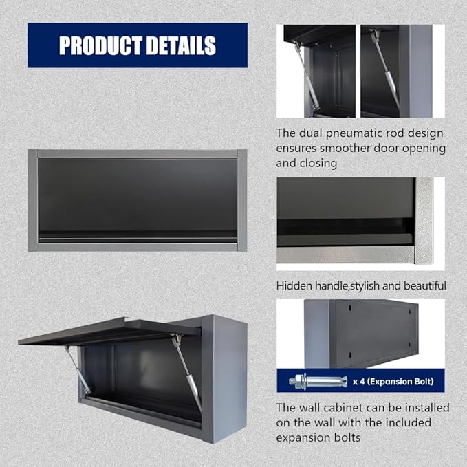JZD Metal Hanging Upper Tool Storage Cabinets, Wall Mounted Garage Chest - Image 4