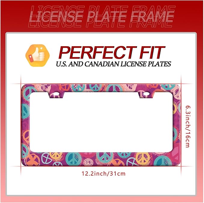 Groovy Hippie Peace Sign License Plate Frame Pink License Plate Frames - Image 7