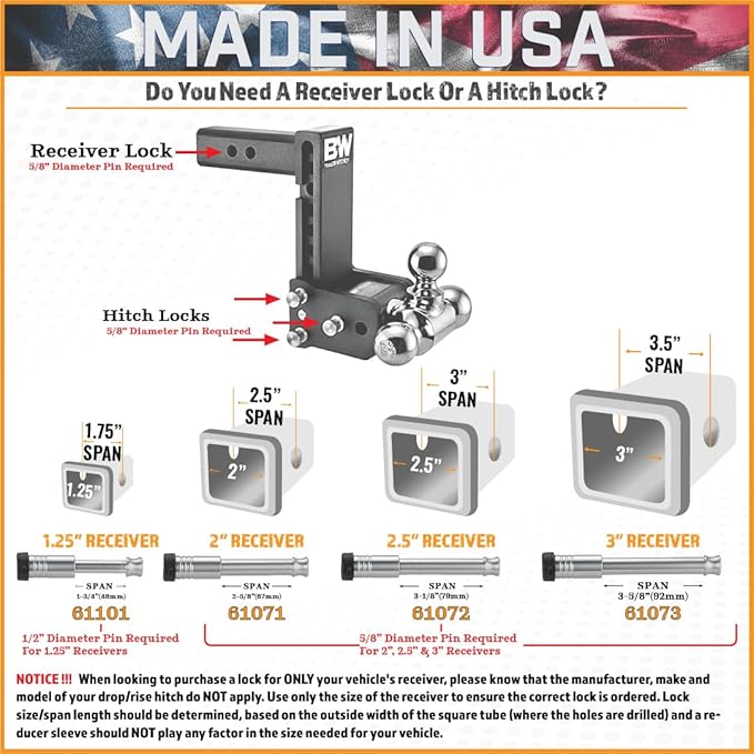 61673 | 3 Pack, Keyed Alike, Receiver Locks - Image 4