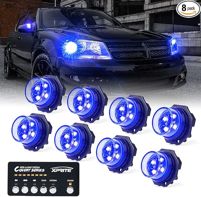 Xprite Blue LED Hideaway Strobe Police Lights Kit, 20 Flashing w/Control Panel by XPRITE