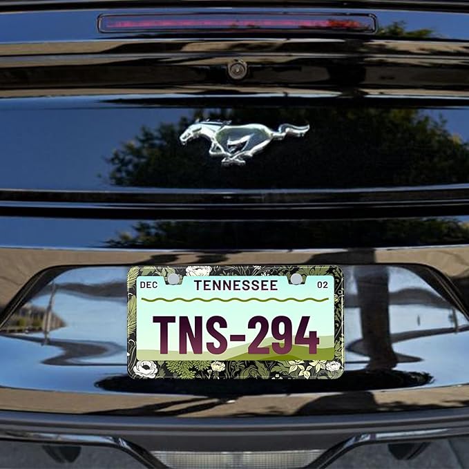 2 Pcs Sage Green Floral License Plate Frame Plant Flowers Stainless Steel - Image 7