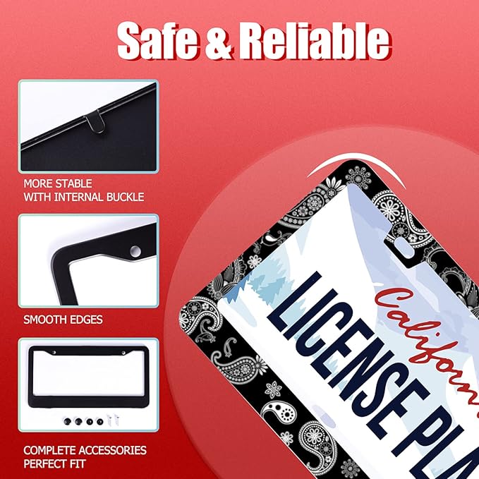 Personalise Paisley Boho Printed License Plate Frames Color License Plate Frame - Image 2