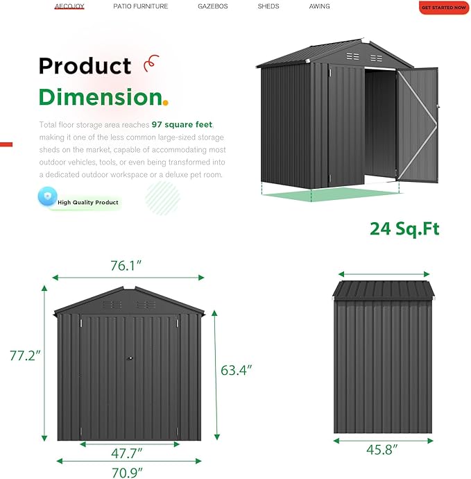AECOJOY Shed 6' x 4' Storage Shed, Dark Grey Metal Sheds & Outdoor Storage - Image 6