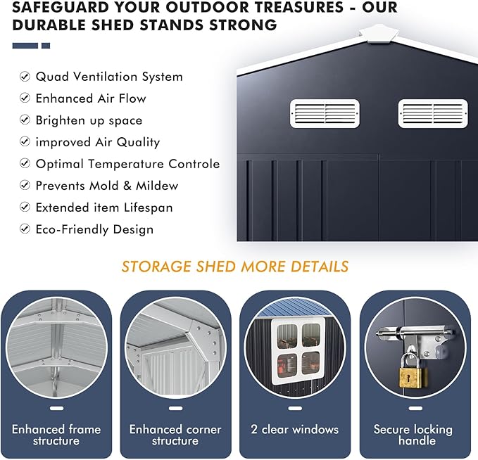 Metal Shed 10x16 FT Large with Customizable Skylight and Reinforced Steel Frame - Image 6