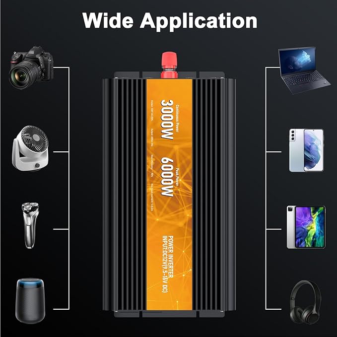 3000W Power Inverter, Peak Power 6000W 12V DC to AC 110V120V, Remote Control - Image 7