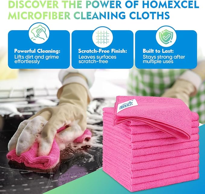 HOMEXCEL Pink Microfiber Cleaning Cloth 12 Pack, 12.5 x 12.5 inch Microfiber - Image 2