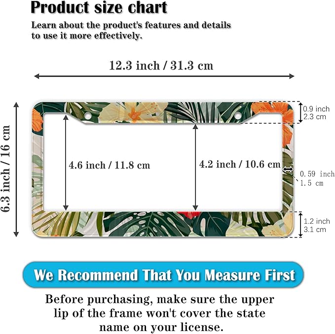 Car Plate Frames Multicolor License Plate Protector Hawaiian Retro Tropical - Image 2