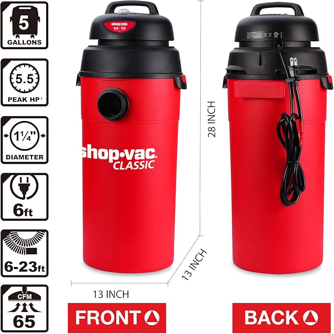 Shop-Vac 5 Gallon 5.5 Peak HP Wet/Dry Vacuum, Wall Mountable Compact Shop Vacuum - Image 6