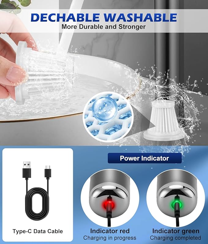 WADEO Car Vacuum Portable Cordless 18000PA, 4-in-1 Handheld Vacuum Cleaner and - Image 8