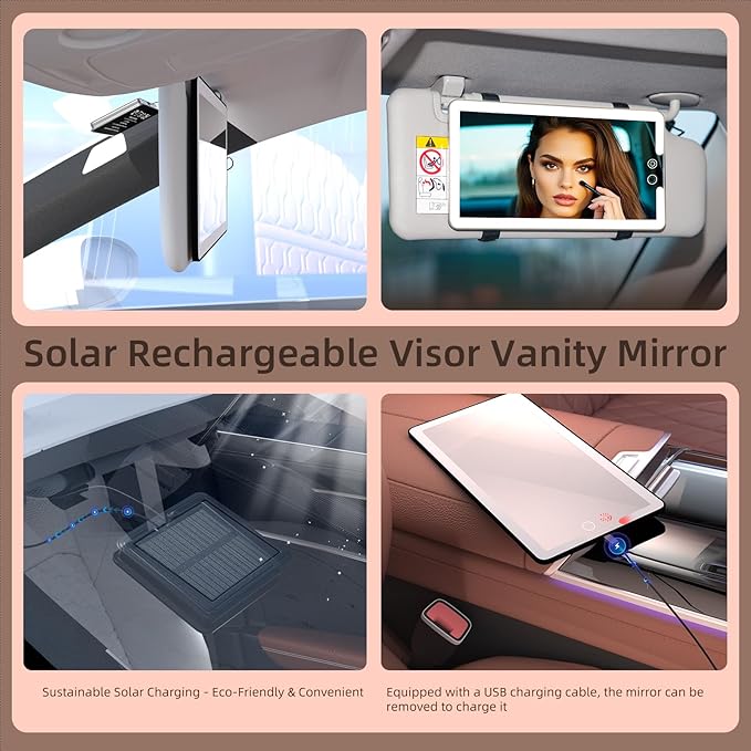 Solar Car Sun Visor Vanity Mirror, Sun Visor Makeup Mirror - Image 2
