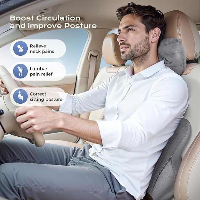 Coverado Car Lumbar Support Pillow and Car Neck Pillow Kit, Ergonomic Design - Image 2
