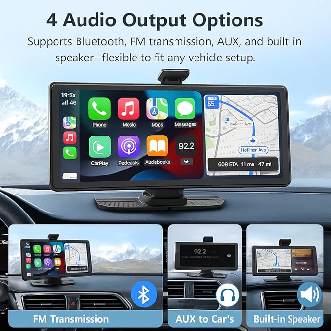 Portable Apple CarPlay & Android Auto – 10.26" Wireless Car Stereo, 4K Dash Cam - Image 4