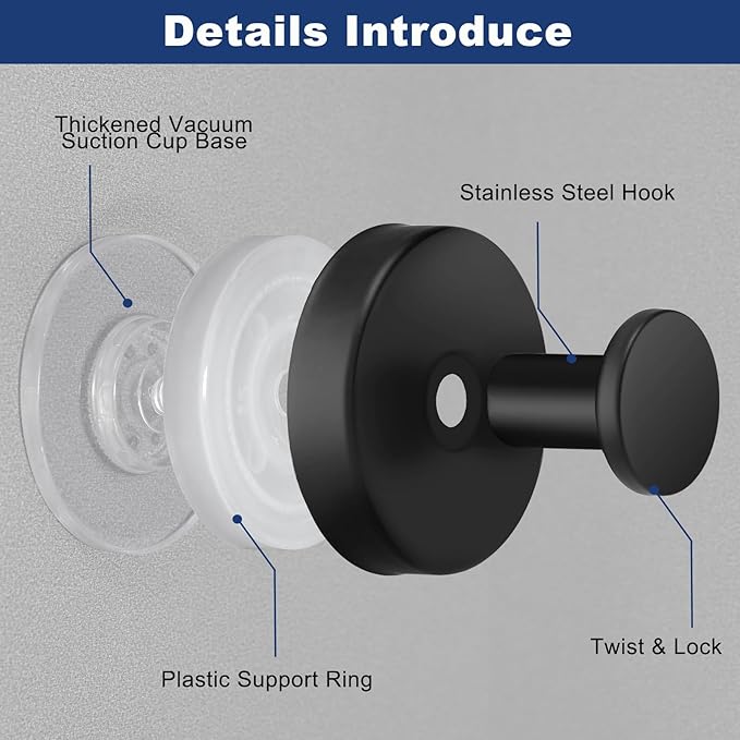 4 PCS Suction Cup Hooks for Shower, Hooks for Inside Shower, Removable Towel - Image 3