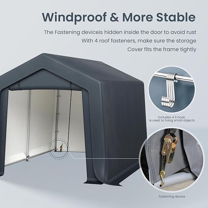 PHI VILLA 8'x12'x7.3' Outdoor Portable Storage Shelter Shed Garage - Image 8
