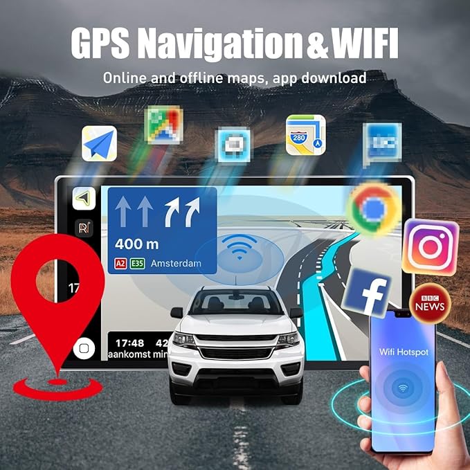 Kunfine Tesla Style Car CarPlay Android Auto Navigation Stereo GPS Radio Camera - Image 3