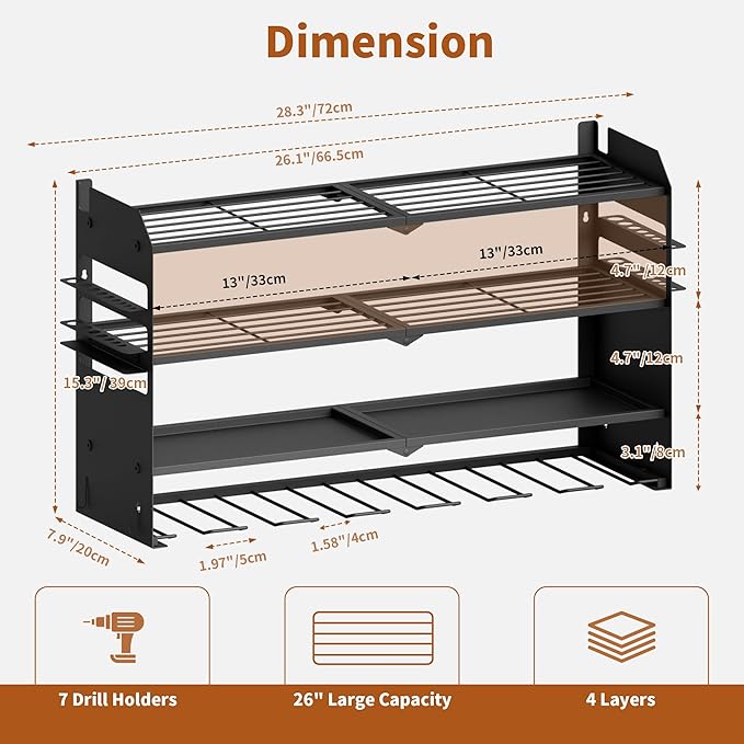 NINAT Heavy Duty 4-Tier Wall Mount Tool Organizer Rack - Image 2