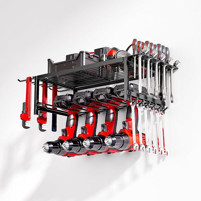 Power Tool Organizer, Garage shelving 2 Layers Garage Tool Organizers 4 Drill by WOFLUAS