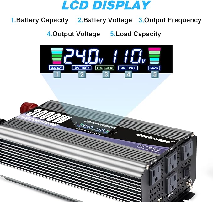 3000W Power Inverter 24V to 110V/120V DC to AC - Image 2