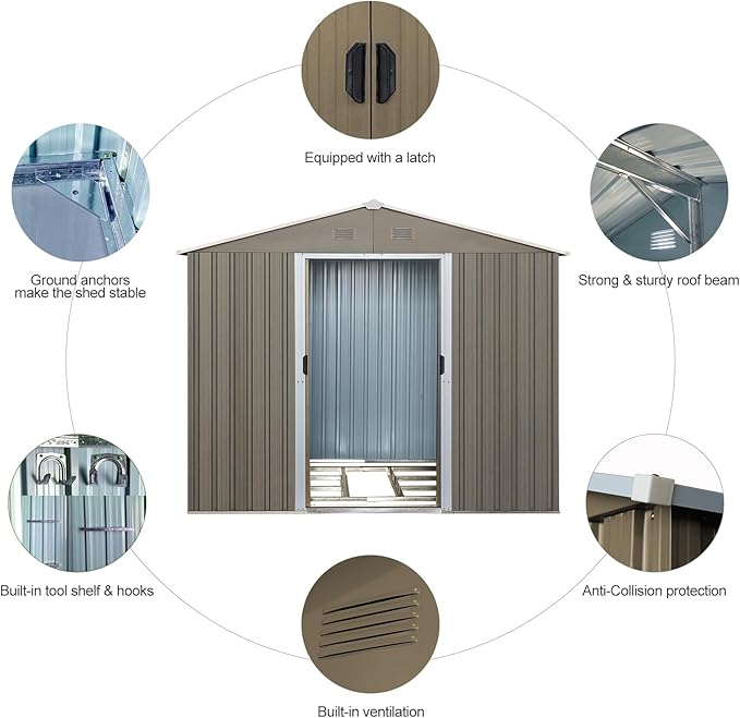 6x8 FT Outdoor Storage Shed, Metal Garden Shed - Image 3