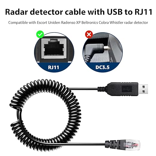 USB to RJ11 Plug Radar Detector Power Cable, USB 5V-12V Power Cable Compatible - Image 4