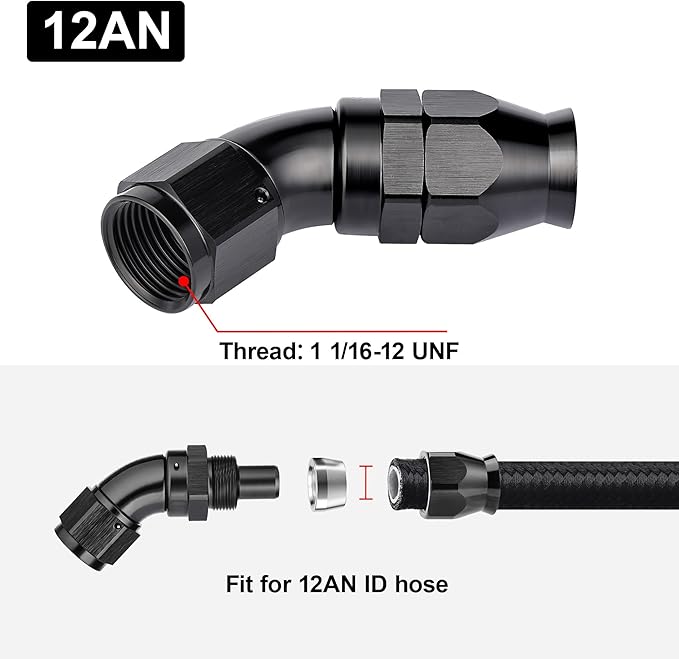 EVIL ENERGY 12AN 45 Degree PTFE One Piece Full Flow End Hose Fitting Aluminum - Image 4