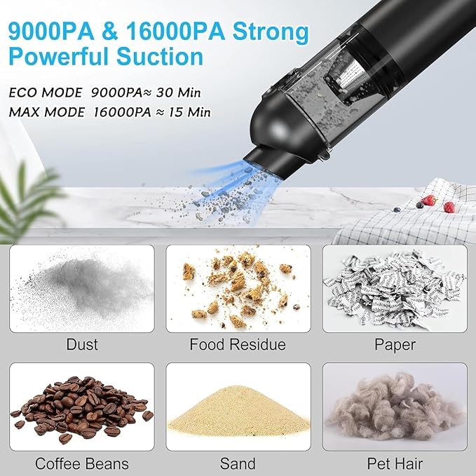 Handheld Vacuum Cordless, 16000pa Car Vacuum Cleaner High Power, 2 Speed Modes - Image 3