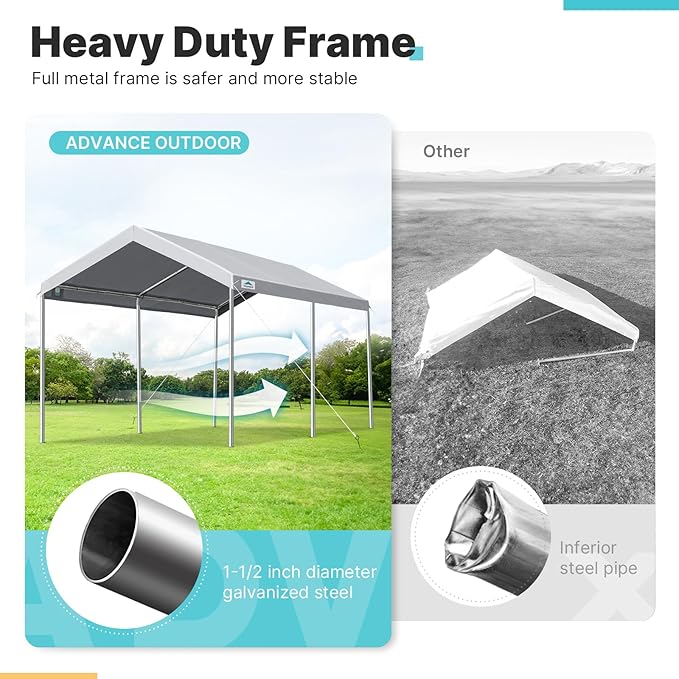 ADVANCE OUTDOOR Adjustable 10x15 ft Heavy Duty Carport Car Canopy Garage Boat - Image 3